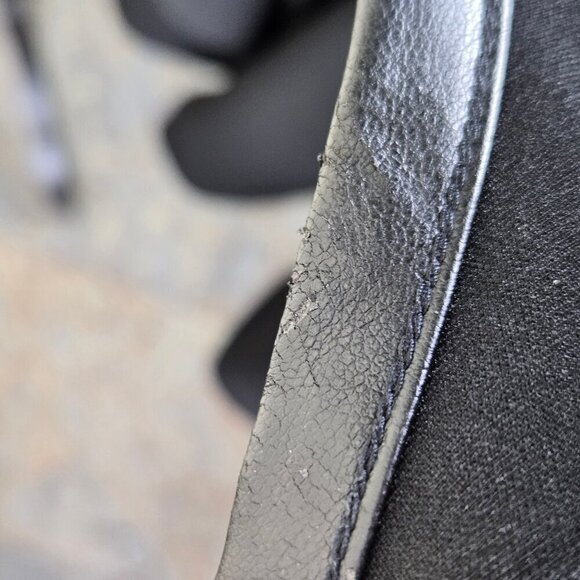 Ann Taylor Size Large Black Short Sleeve Blouse Dropped Shoulder Faux Leather - Picture 10 of 16